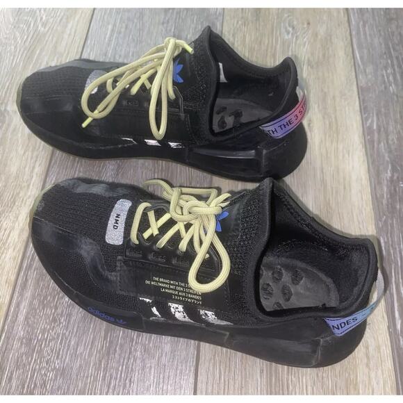 Adidas NMD R1 V2 Core Black Pulse Yellow Sonic Ink GW6021 Youth US Size 6 - Picture 7 of 11